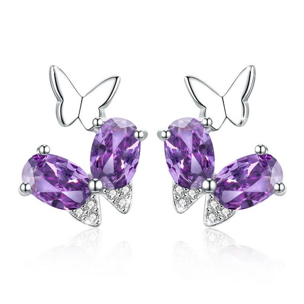 So Chic Jewels 925 Sterling Silver Purple & Yellow Butterfly Stud Earrings 
